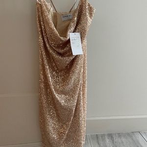 Nordstrom shiny sequin bodycon champagne dress NWT